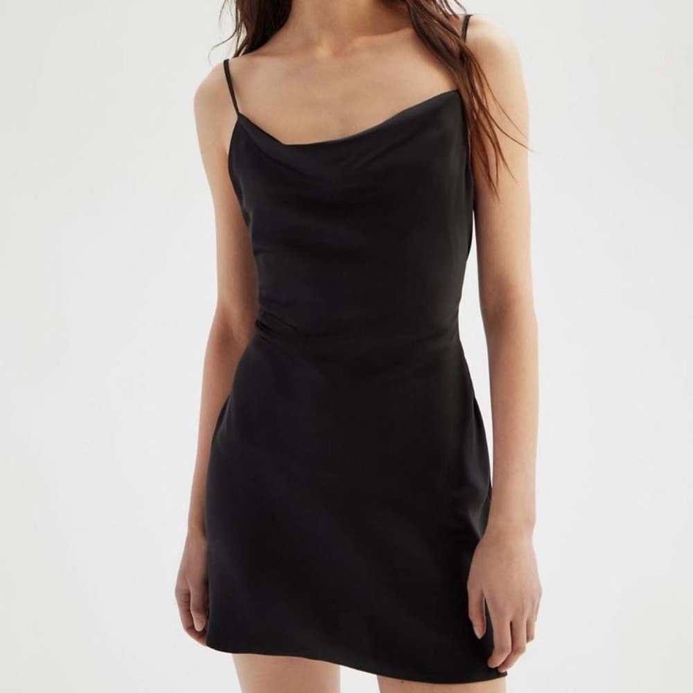 Urban outfitters black satin cowl neck mini dress small